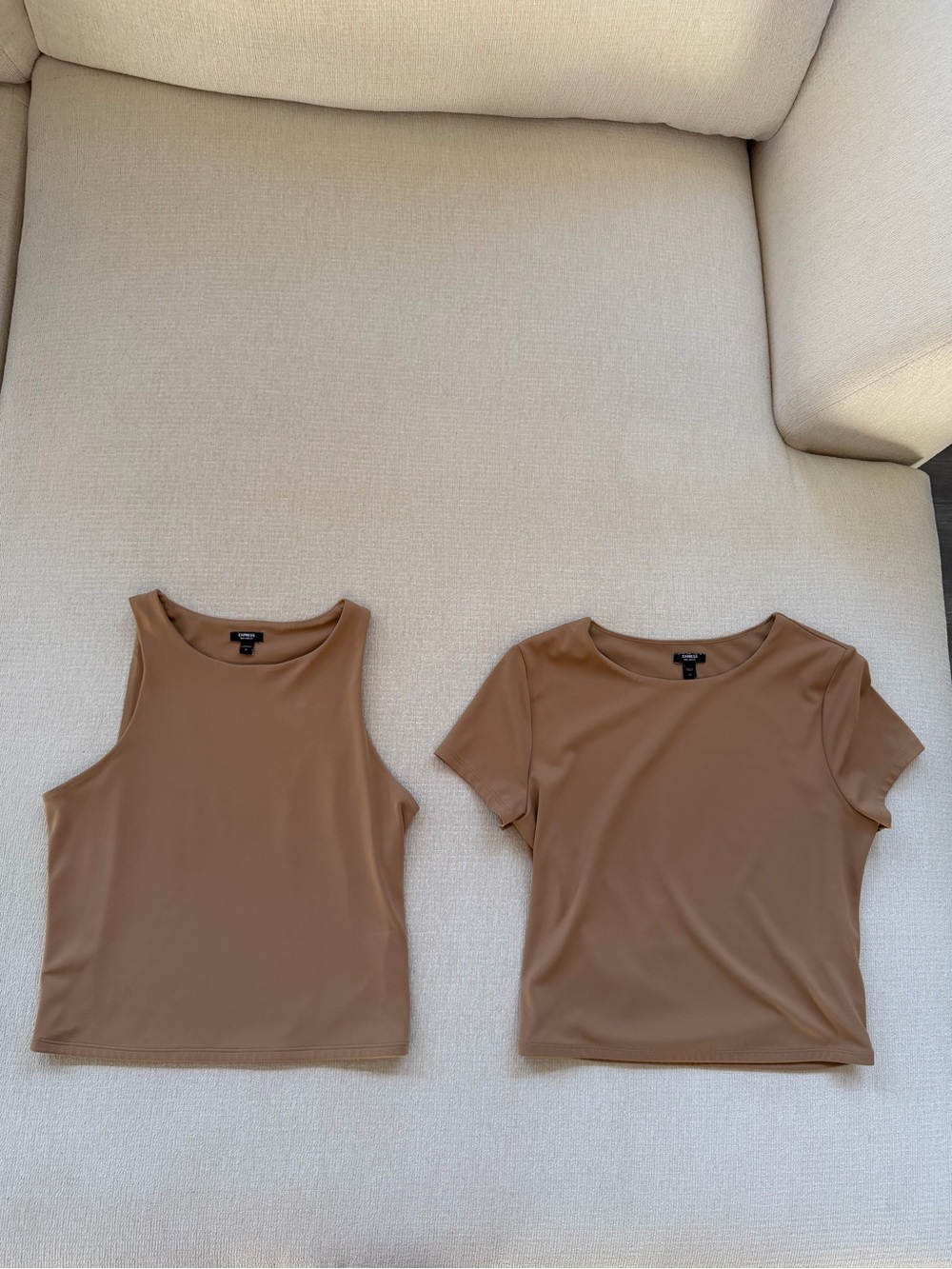 Express Women’s Tan Tank and Short Sleeve Top Set - Body Contour